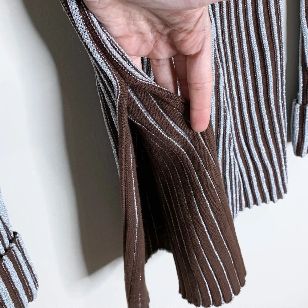 Hanifa Cici Knit Mini Dress (Sz S) Ribbed Long Sleeve Turtleneck Brown Silver - Picture 13 of 16